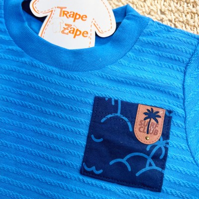 Conj. Camiseta Surf Club e Bermuda em Moletinho Coqueiros - Azul 